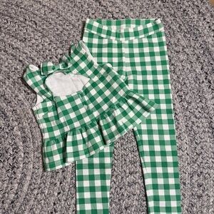 Janie and Jack Green and White Gingham Kids Matching Set